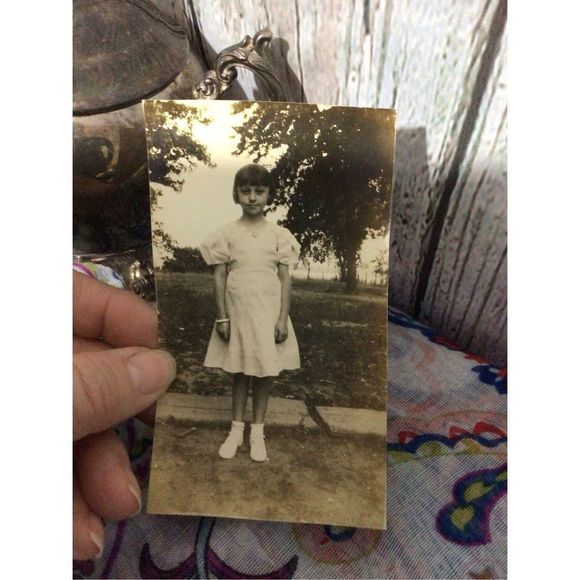Antique Photo Young Girl Black & White 2 7/8” x 4” - Picture 2 of 10